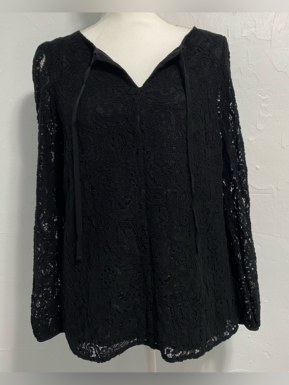 Talbots Black Lace Hooded Tunic Top